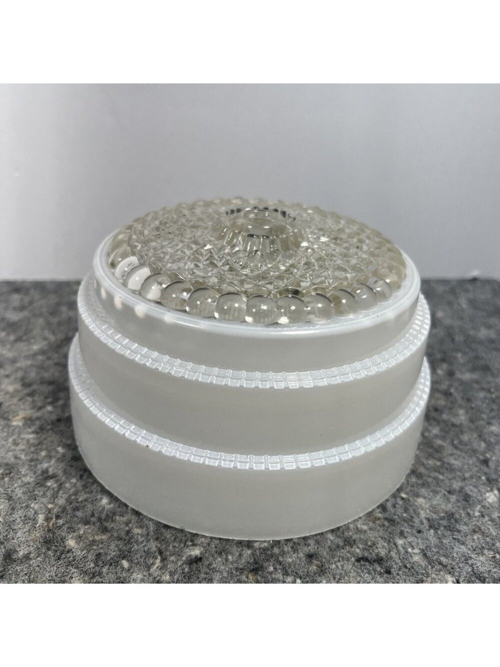 VTG 6" Art Deco Glass Shade Clear & White Ceiling Screw Mount Cut Beaded Stepped